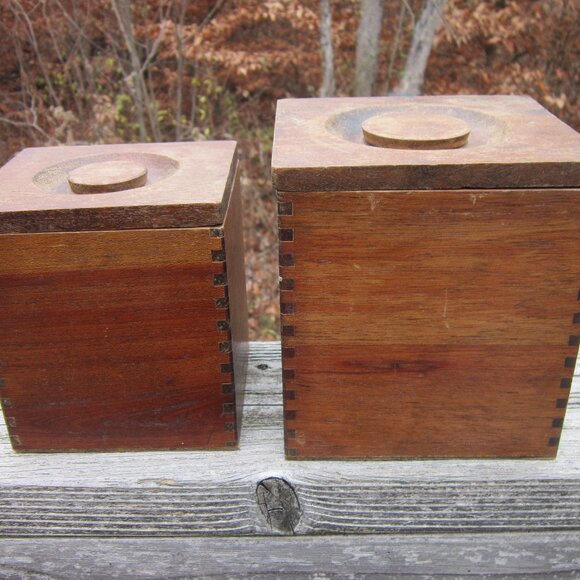 Vintage Wood Kitchen Canisters MCM Hand Carved Hardwood Japan CI Star Nesting - Picture 4 of 13